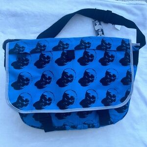 Andy Warhol Foundation blue messenger laptop bag skull print by Loop NYC NEW NWT